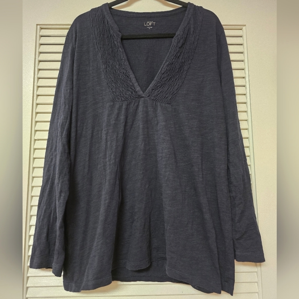 Ann Taylor LOFT - 100% Cotton V-Neck Long-Sleeve Loose-Fit Top